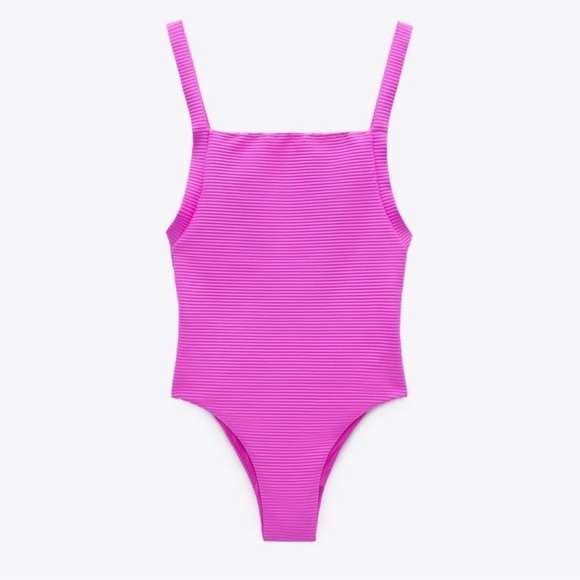 Zara Swim Zara Fuchsia Ribbed Straight Neckline Swimsuit Poshmark